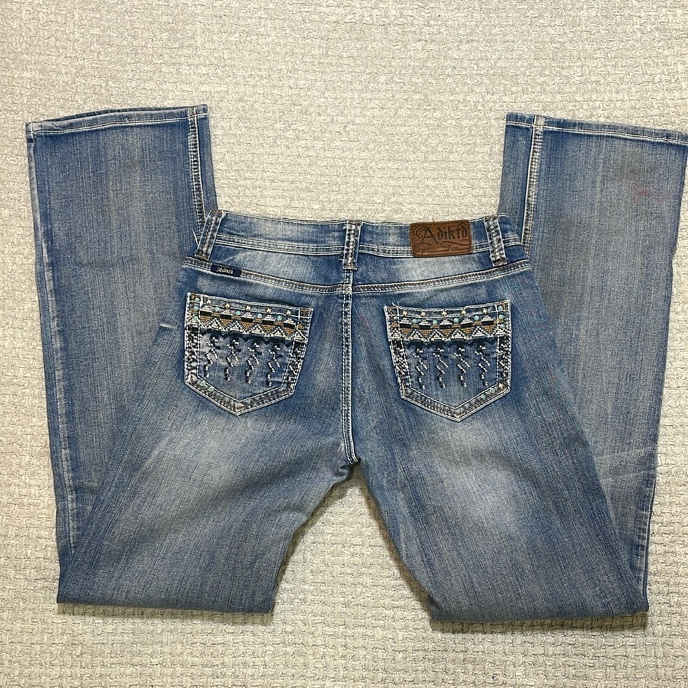 Adiktd Turquoise Silver Embroidered Pocket Bootcut Denim Jeans Size 6/29
